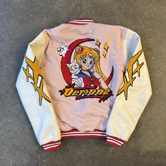 Demons Basement Sailor Moon Varsity Jacket Embroidered Pink Varsity Size Small - Picture 2 of 7